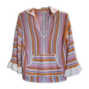 Andthewhy Pastel Striped Poncho Baja Lightweight Knit Hoodie Bell Sleeves S/M